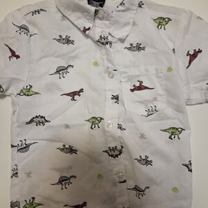Kids Dinosaur Print Button-Down Shirt - White
